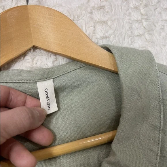 Grae Cove Lagenlook Sage Green Linen Midi Dress, M - Picture 4 of 12